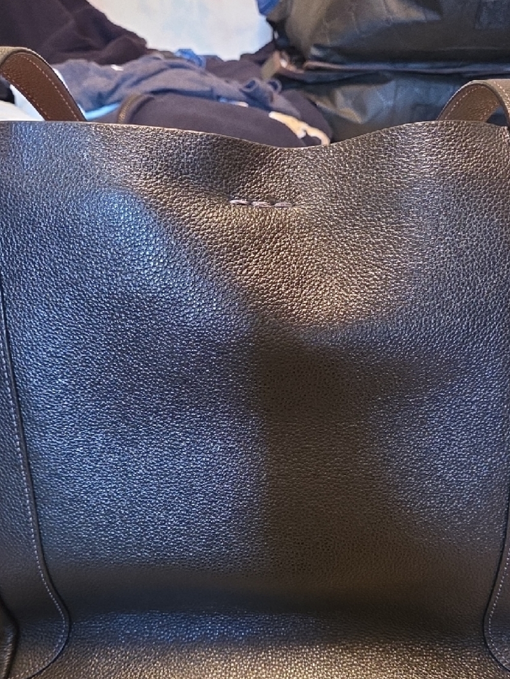Coach Black Leather Tote with Gold Logo - Picture 2 of 7
